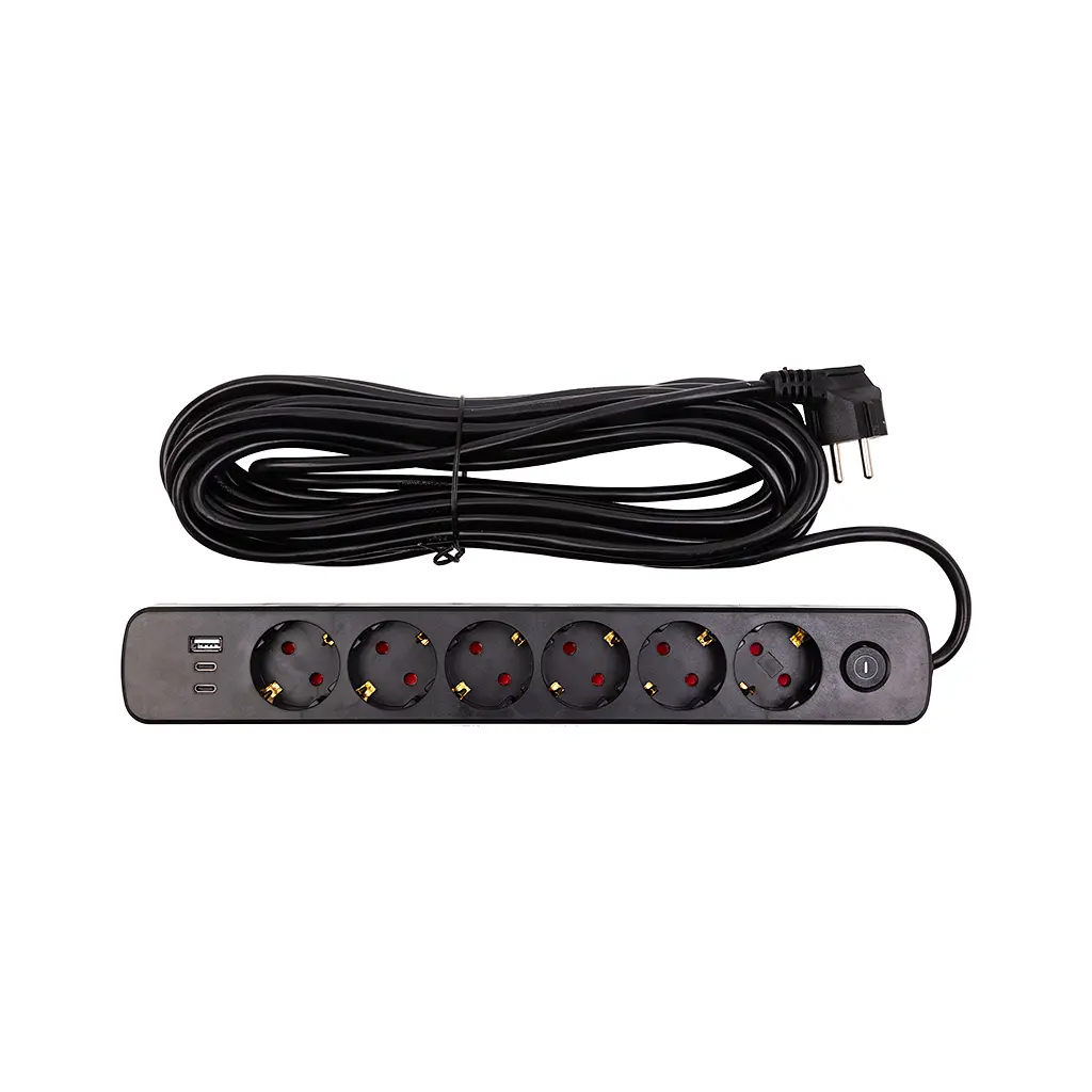 Мережевий фільтр живлення PowerPlant 10м, 6 розеток,USB, Type-C (YS-N6086/10c) (EX610693) - фото 2