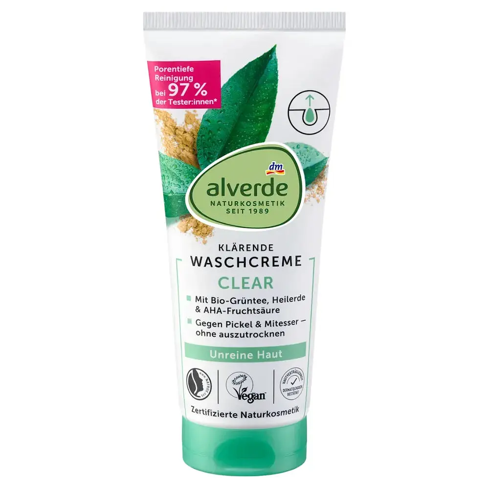 Очищувальний крем для обличчя Alverde Naturkosmetik Clear з цілющою гряззю та екстрактом зеленого чаю 100 мл