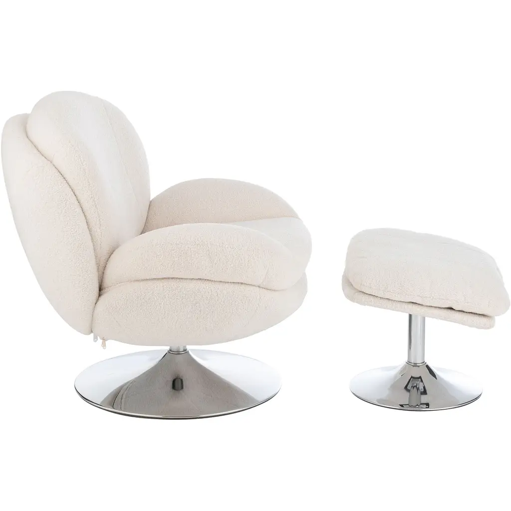 Крісло J-line з підставкою для ніг з тканини букле кремове (46037) - фото 3