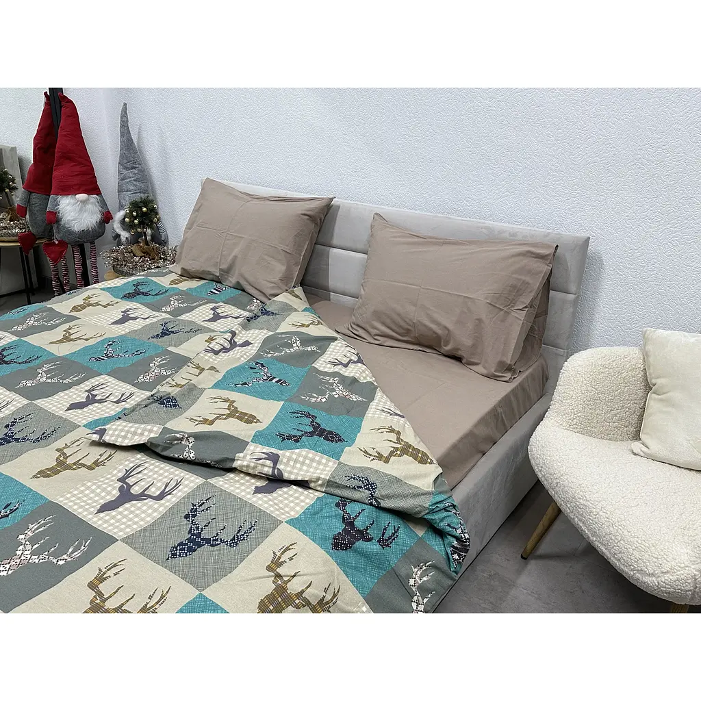 Комплект постільної білизни Ecotton двоспальний 29345-3 Оленi на зеленому (24414) - фото 6