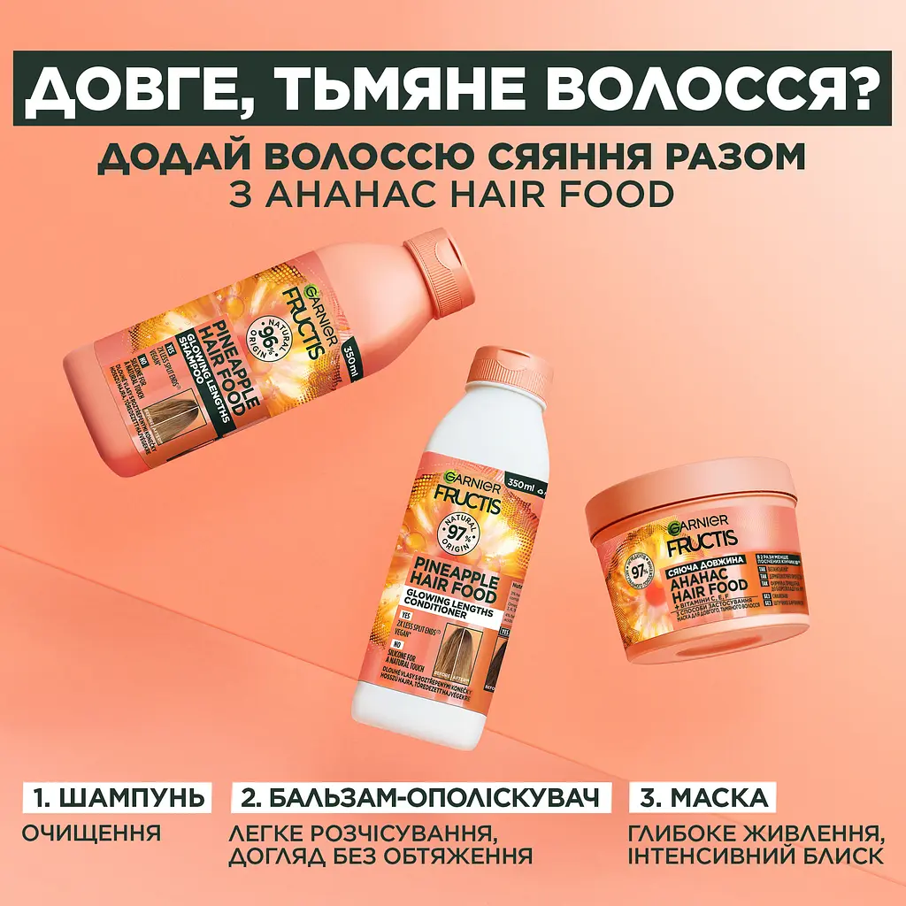Шампунь Garnier Fructis Hair Food Pineapple для довгого та тьмяного волосся 350 мл - фото 6