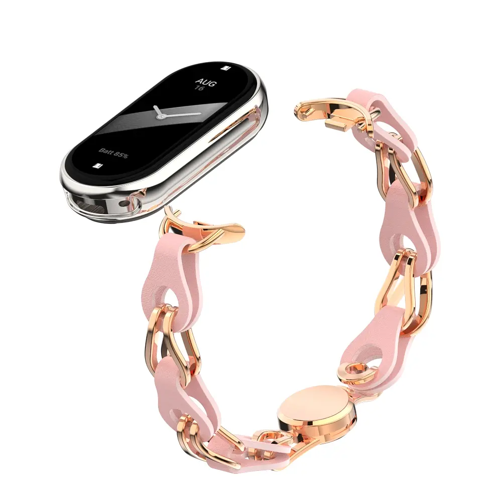 Металевий ремінець для Xiaomi Smart Band 10/9/8, Chain Wristband, рожевий, браслет з нержавіючої сталі та штучної шкіри для фітнес-трекера, ArmorStandart (ARM86888) - фото 2