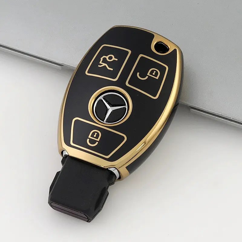 Чохол ключа Mercedes-Benz чорний+золота окантовка (3 кнопки) TPU - фото 4