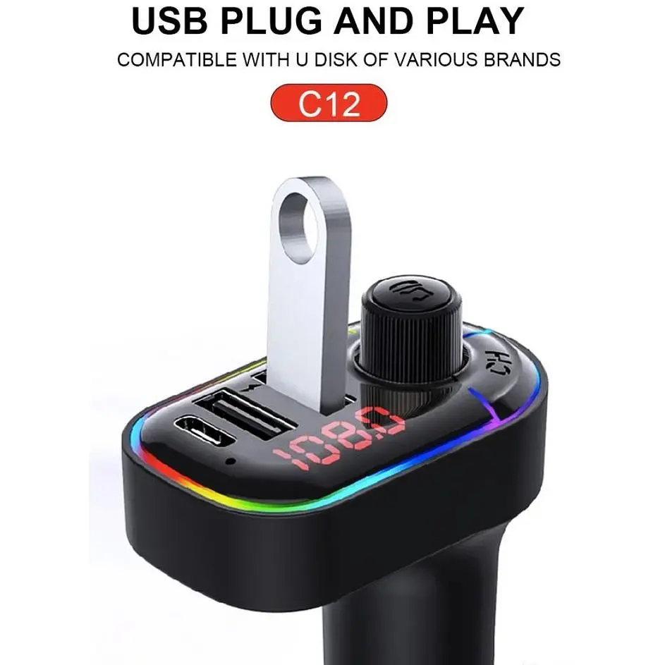 FM трансмітер модулятор Borofone C12 з Bluetooth 5.0 USB чорний - фото 4
