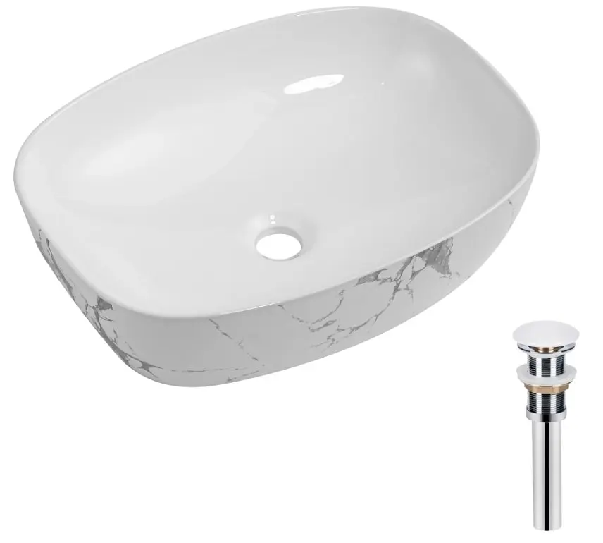 Раковина накладна Qtap Robin Marble, прямокутна, з донним клапаном QT04116302MR - фото 2