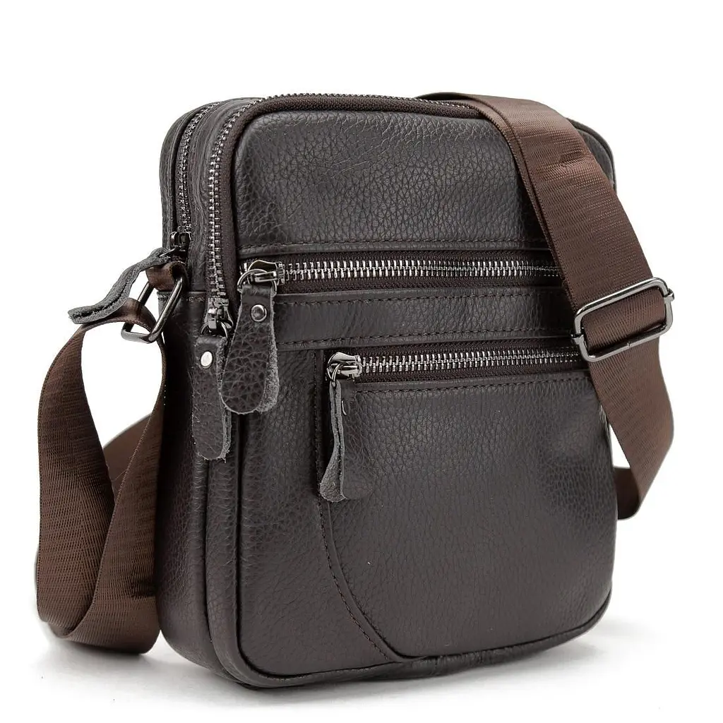 Чоловіча шкіряна сумка через плече Tiding Bag M56-3646-1C коричнева