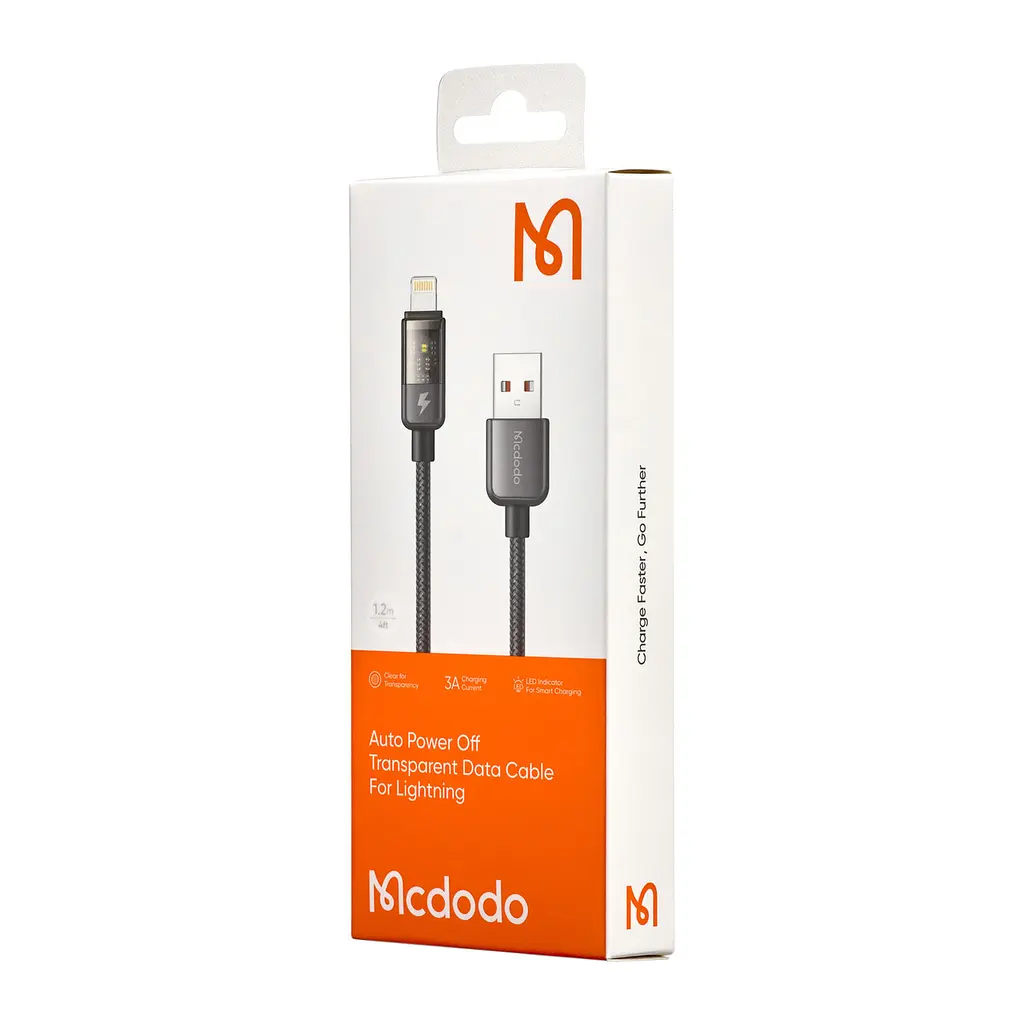 Кабель Mcdodo Auto Power Off Lightning Transparent Data Cable 1.2 м CA-3140 Чорний - фото 2