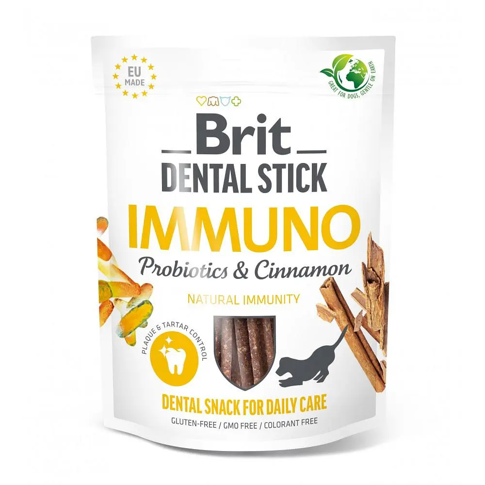 Ласощі для собак Brit Dental Stick Immuno для міцного імунітету, пробіотики і кориця, 7 шт, 251 г (112104)