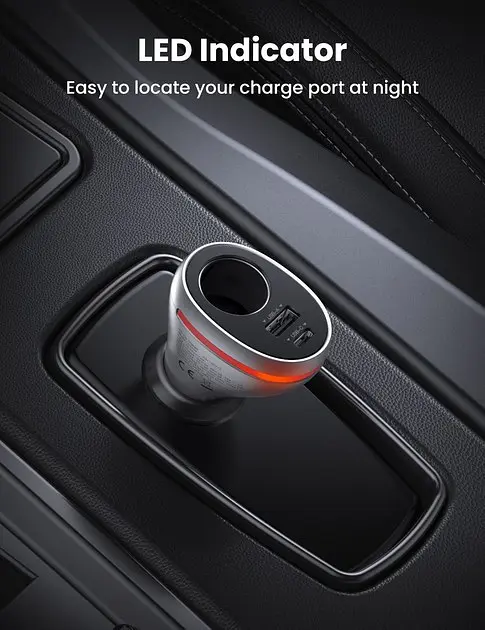 Автоадаптер подовжувач Ugreen CD204 Car Charger with Dual USB Ports Single Extension Socket 20 W (60712) - фото 6