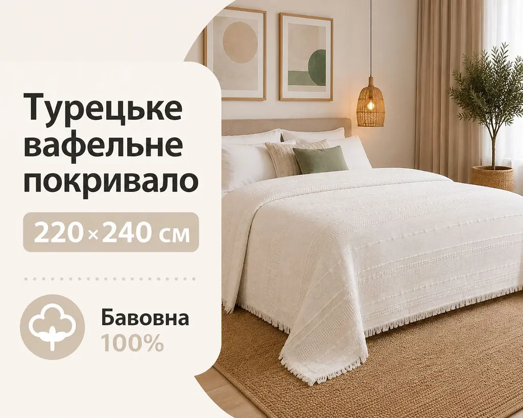 Турецьке вафельне покривало First Choice Sole 220x240 см Krem