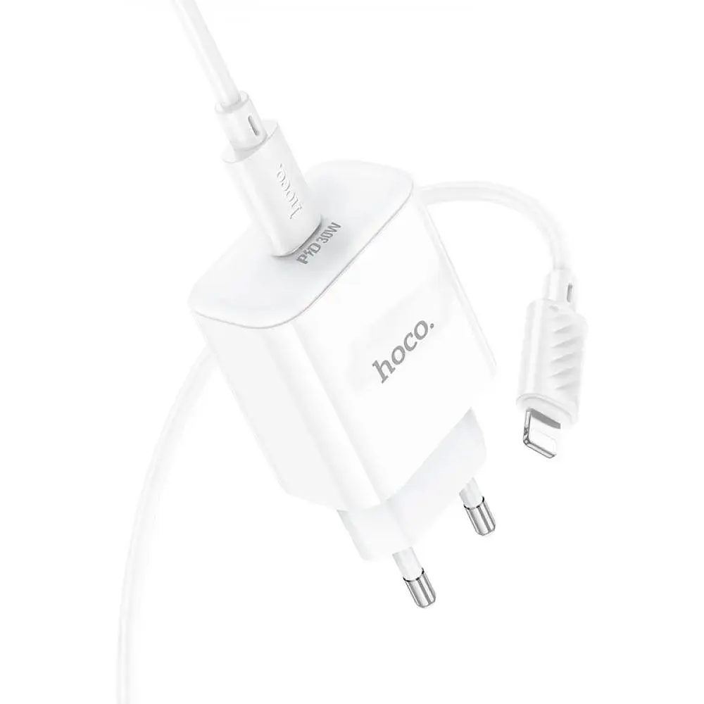 Комплект зарядного пристрою Hoco C76A Pro 1Type-C PD/QC 30W PPS Type-C to Lightning White - фото 4