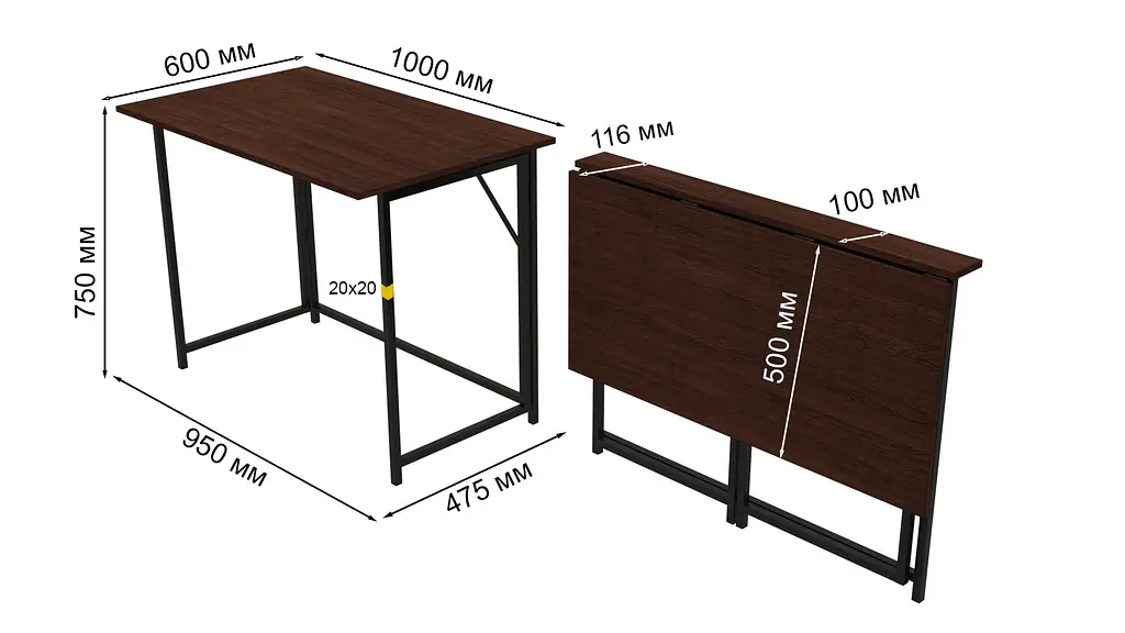Стол раскладной Морис Ferrum-decor 750x1000x600 Черный металл ДСП Венге Магия 16 мм (FRD-105402) - фото 11