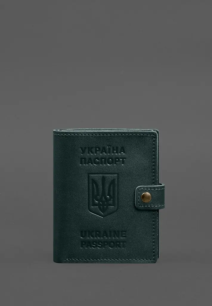 Шкіряна обкладинка-портмоне на паспорт з гербом України 25.1 Зелена - фото 2
