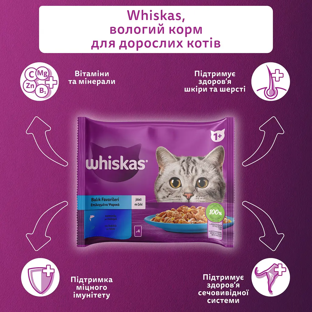 Набір корму для котів Whiskas тунець/лосось в желе 4 шт. x 85 г - фото 5
