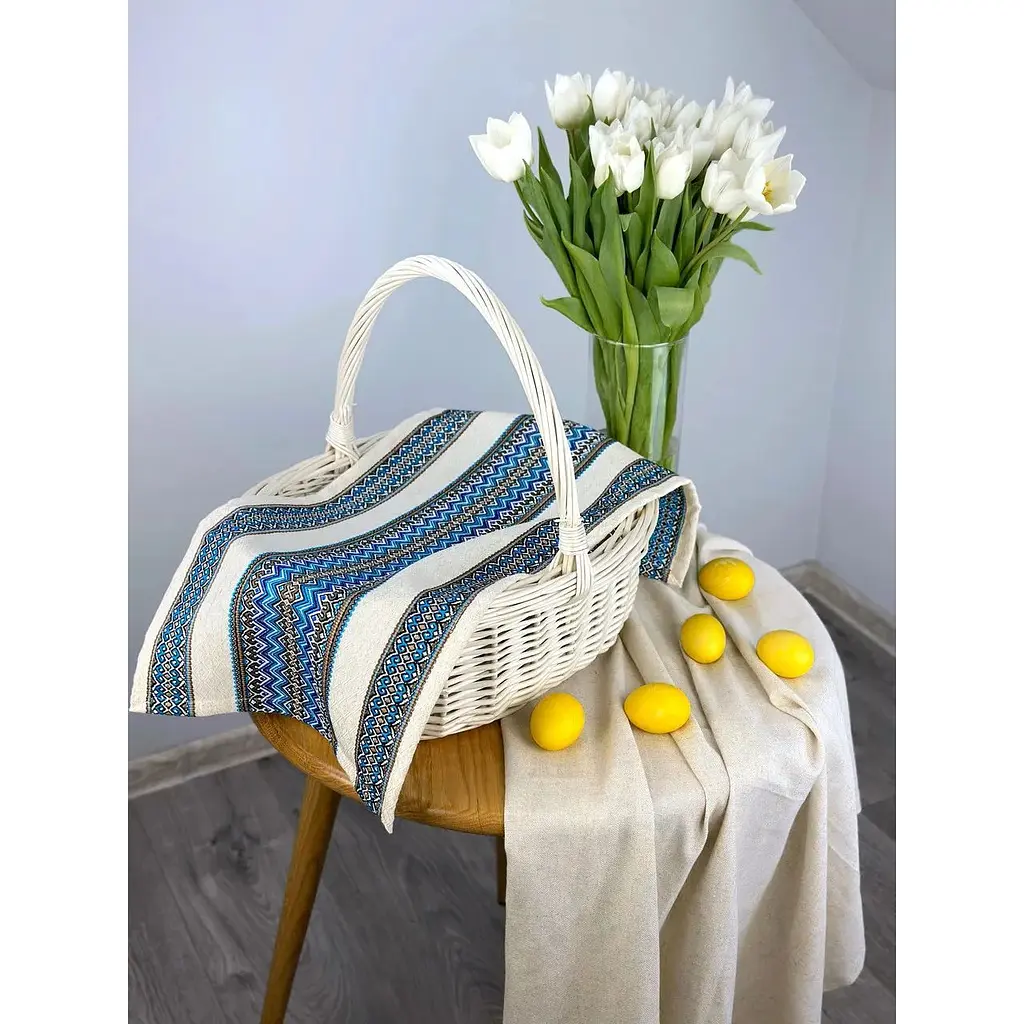 Пасхальное полотенце льняное для корзины Рандеву 70х30 см Синий - фото 2