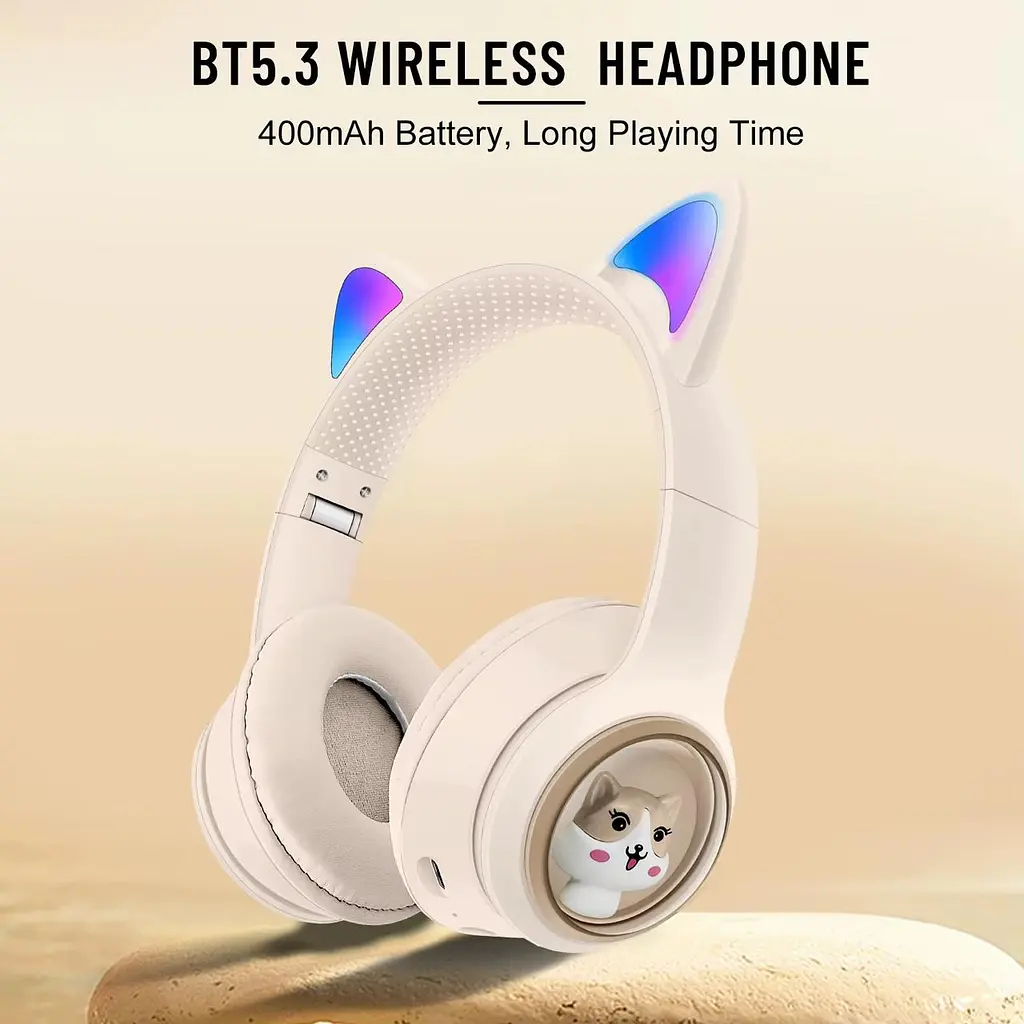 Дитячі бездротові навушники з котячими вушками Onikuma B3 з Bluetooth 5.3, RGB-підсвічуванням, мікрофоном та картою памʼяті microSD до 25 годин роботи рожевий - фото 2