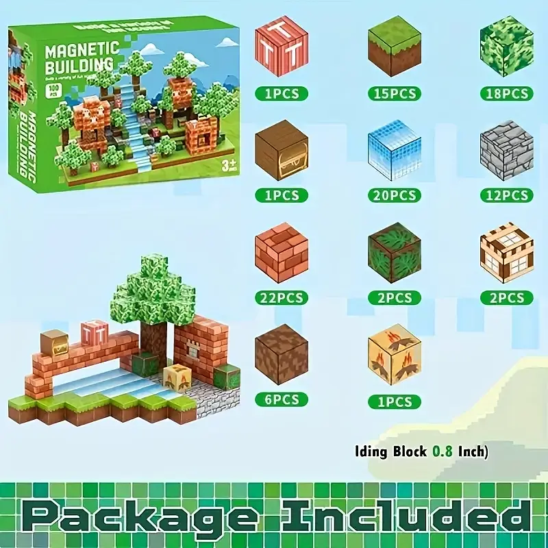 Магнітний конструктор Minecraft 100 шт + 3 фігурки по грі Майнкрафт ліс та водоспад Mk001006 - фото 6