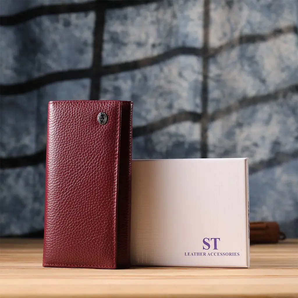 Практичний вертикальний гаманець із натуральної шкіри ST Leather 23085 бордовий - фото 10