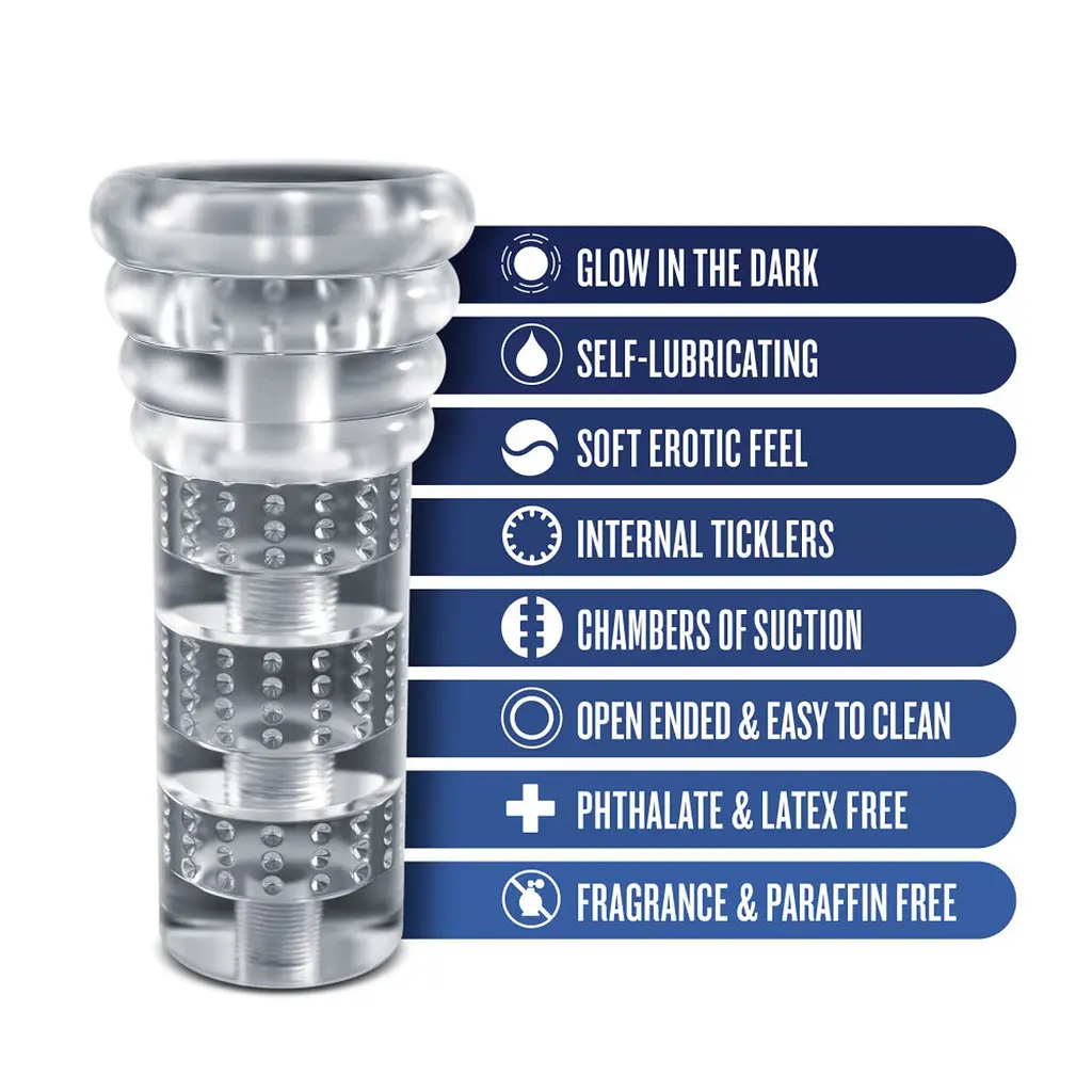 Мастурбатор Blush Rize - Luz Glow in the Dark Masturbator - Clear, всмоктування, світиться в темряві - фото 2