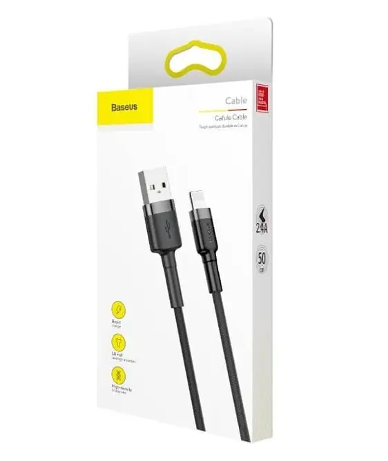 Кабель Baseus cafule Cable USB For lightning 2.4A 0.5m Gray+Black - фото 2