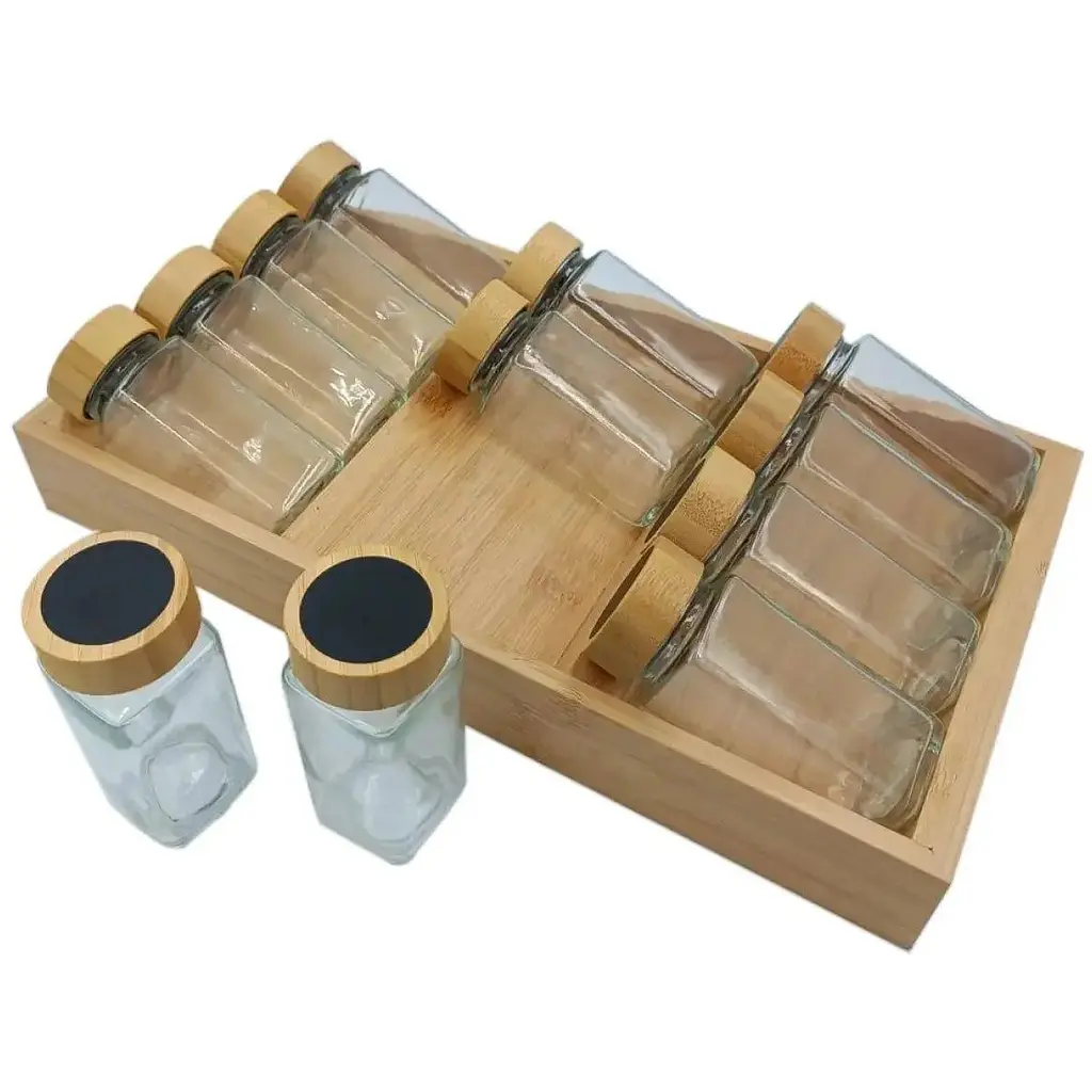 Набір скляних баночок для спецій Vittora VT-8902-12 органайзер 12 баночок 120 мл з дерев'яною поличкою - фото 7