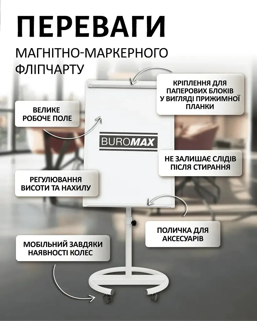 Фліпчарт магнітний Buromax для письма маркером мобільний 70 х 100 cм (BM.0010) - фото 5