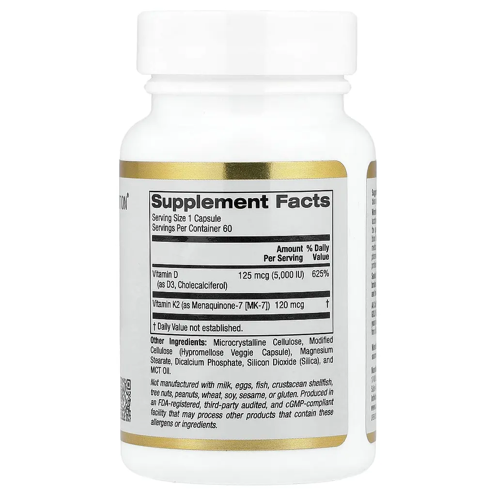 Вітамін D3 та K2 California Gold Nutrition Vitamin D3+K2, 60 вегетаріанських капсул - фото 2