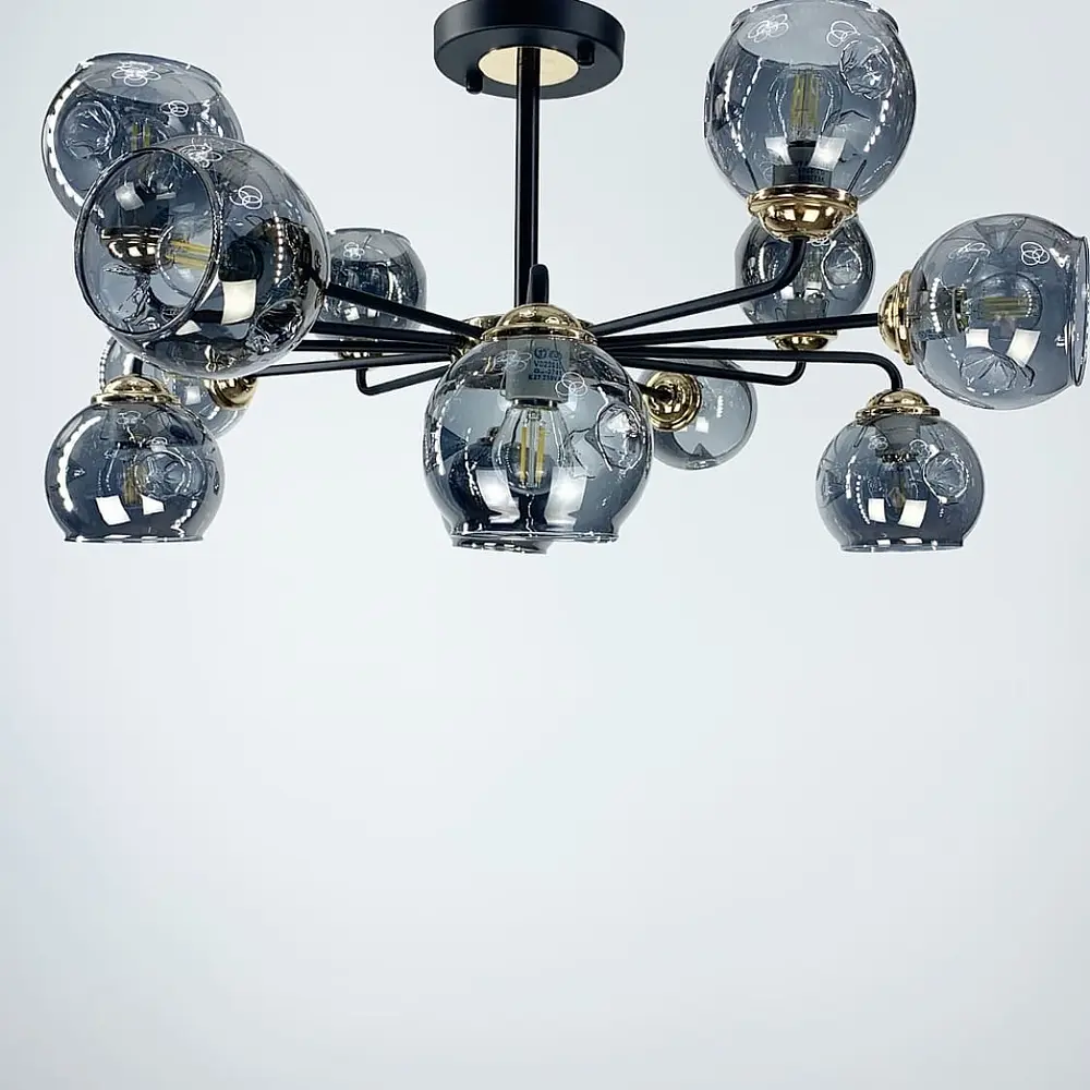 Потолочная люстра на 12 ламп с плафонами графит Line.F 81846/12. - фото 2