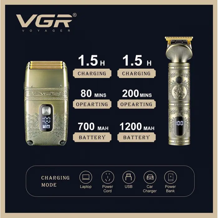 Акумуляторна машинка для стрижки волосся та шейвер VGR-649 набір чоловічий - фото 5
