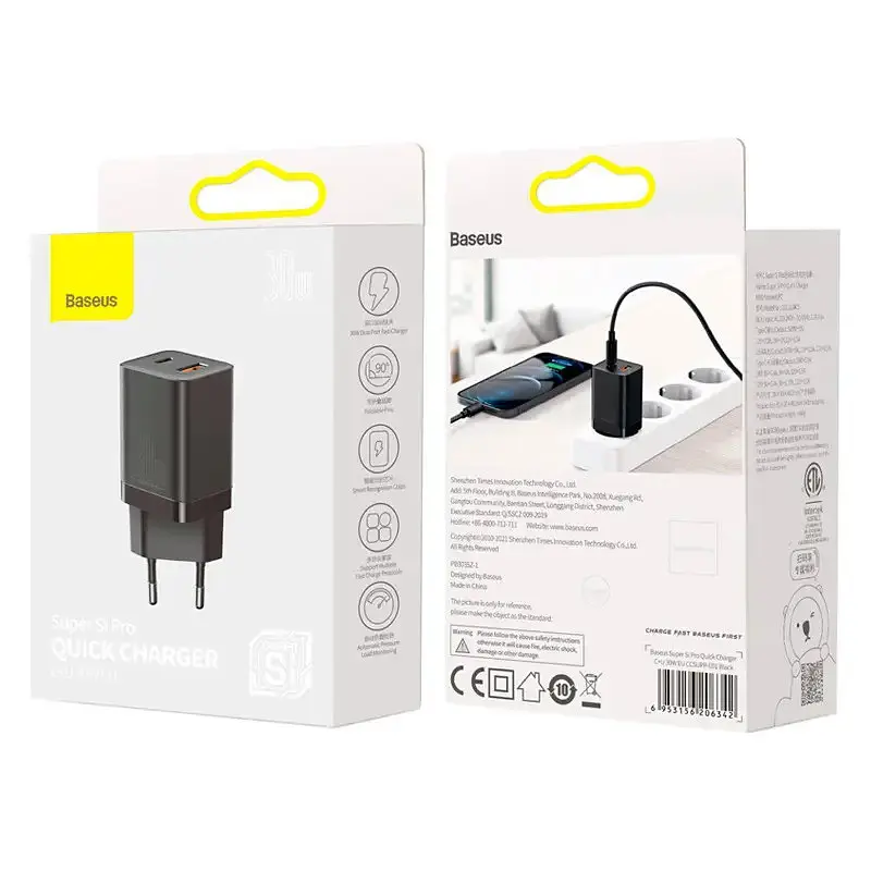 МЗП Baseus Super Si Pro Quick Charger 30W (1USB-A/1C) (CCSUPP-E) Black - фото 6
