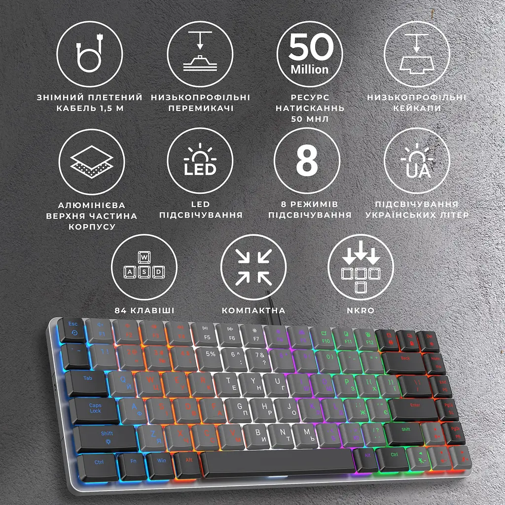Клавиатура GamePro Red Swich Low Profile USB Dark Gray проводная (MK140R) - фото 12