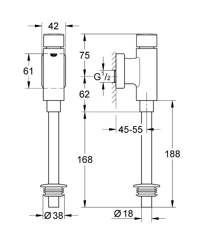 Змивний пристрій для пісуару натискний Grohe Rondo 37339000, Хром - фото 5