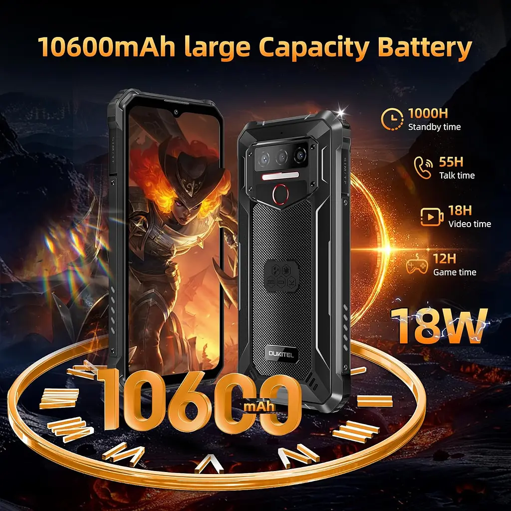 Смартфон Oukitel WP23 Plus 6.52`HD+ /8GB/256GB / T606 /10600mAh /13+5Мп/ IP69K /NFC Orange - фото 9