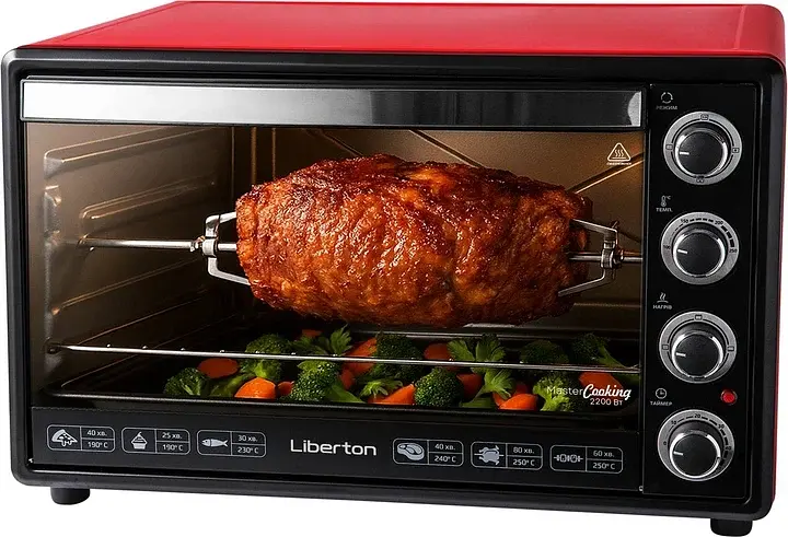 Електродуховка Liberton LEO-650 Red, 2200W, 65 л, металевий корпус, індикатор роботи, таймер, 3 режими нагрівання