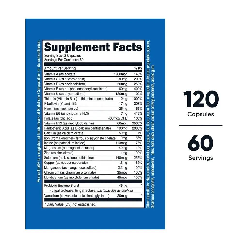 Вітамінно-мінеральний комплекс Nutricost Мультивітаміни з пробіотиками, Multivitamin, Probiotics + 22 Vitamins & M (NCS67942) - фото 5