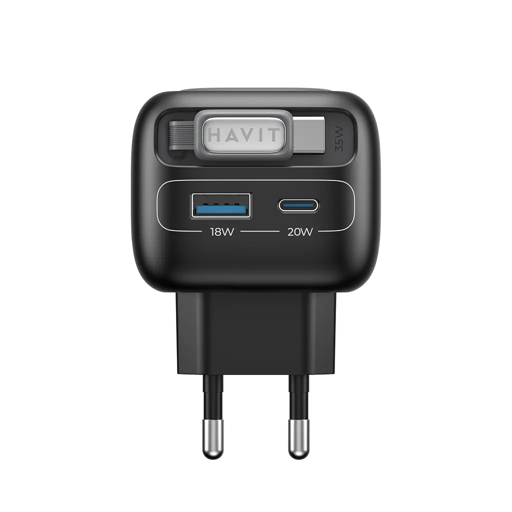 Зарядний пристрій Havit UC251 GaN 35W USB-A+USB-C + кабель USB-C (HV-UC251-BK) - фото 4