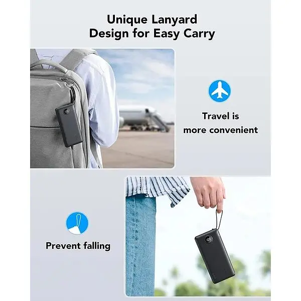 Портативное зарядное устройство Vrurc 10000 mAh со встроенными кабелями USB C - фото 7