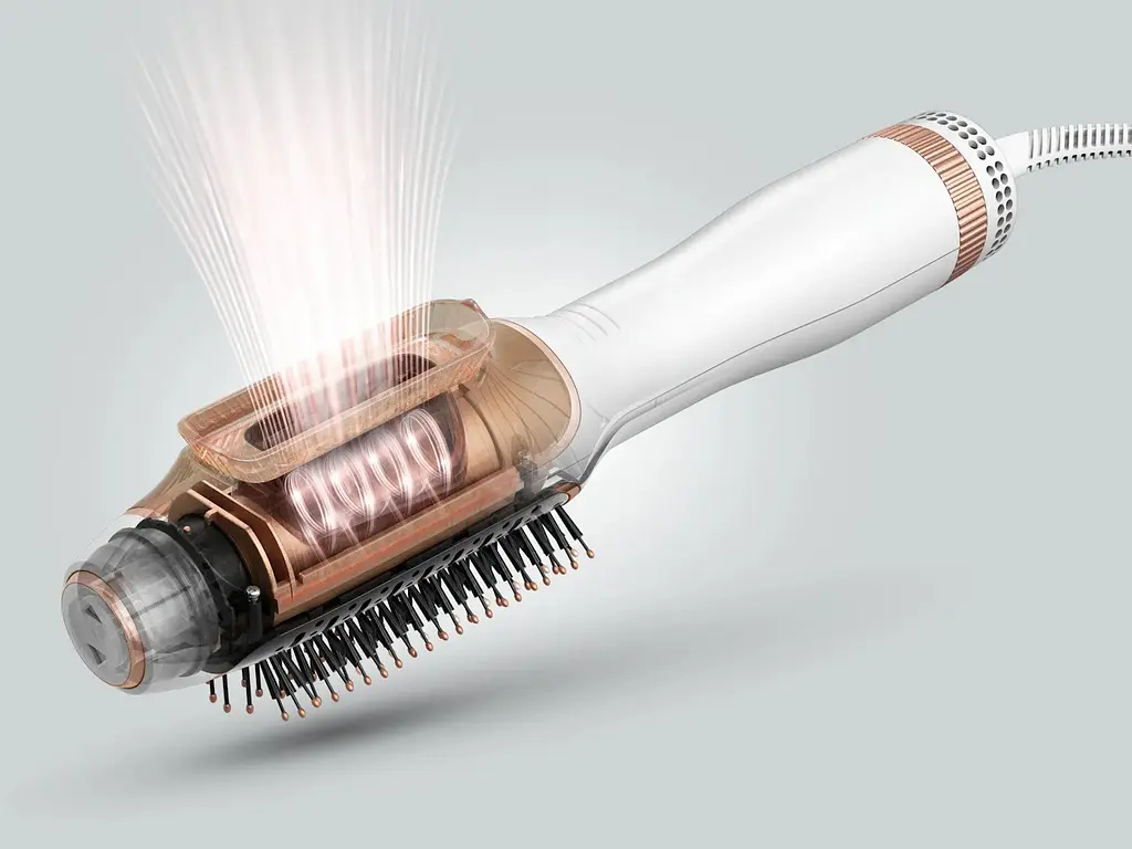 Фен Rowenta-щетка Reverso Dry&Brush 2в1, 1200Вт, 3 режима, ионизация, холодный обдув, насадок-2, керамика, бело-золотистый - фото 9