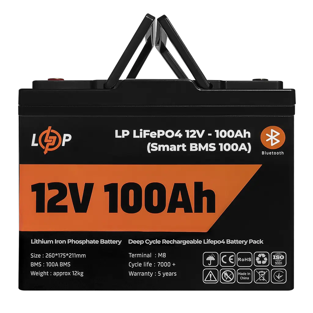 Акумулятор LP LiFePO4 12V (12,8V) - 100 Ah (1280Wh) (Smart BMS 100А) з BT пластик для ДБЖ - фото 2