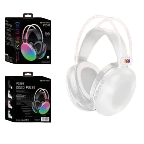 Бездротові накладні навушники Disco Pulse PG580 RGB Bluetooth 5.3 з мікрофоном 18 годин роботи білий - фото 2