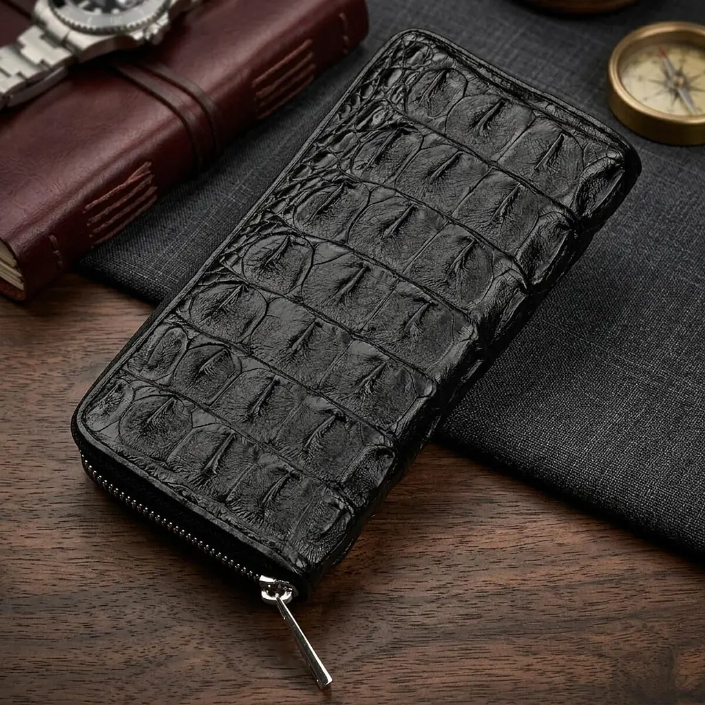 Гаманець-клатч з натуральної шкіри крокодила чорний CROCODILE LEATHER 18012 - фото 6