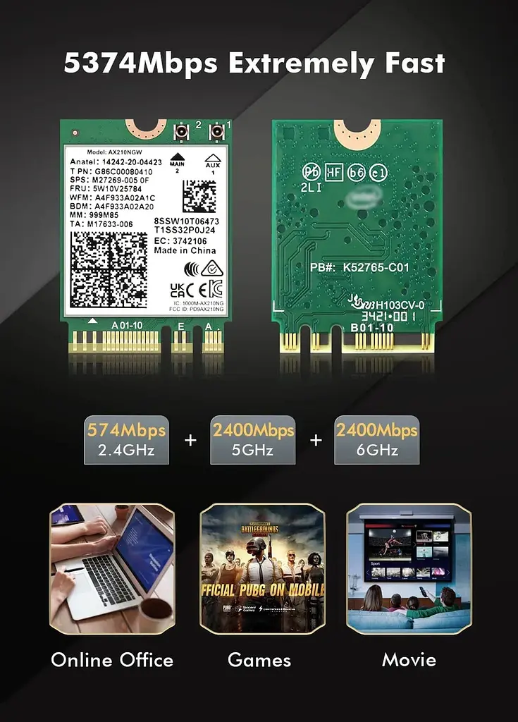 Мережева карта Intel Wi-Fi 6E AX210 NGW модуль тридіапазонний адаптер Bluetooth для ПД / Ноутбука (19125) - фото 6