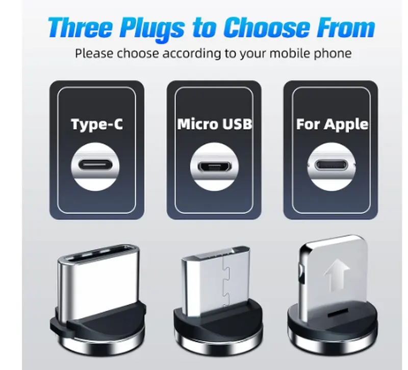 Магнітна зарядка X-Cable 3в1, кабель USB Type-C Micro USB Lightning, сріблястий шнур із підсвічуванням - фото 4