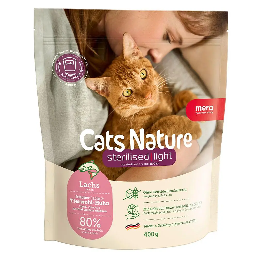 Сухий корм для стерилізованих та кастрованих котів Mera Cats Nature Sterilised Light Salmon (Lachs) з лососем 400 г