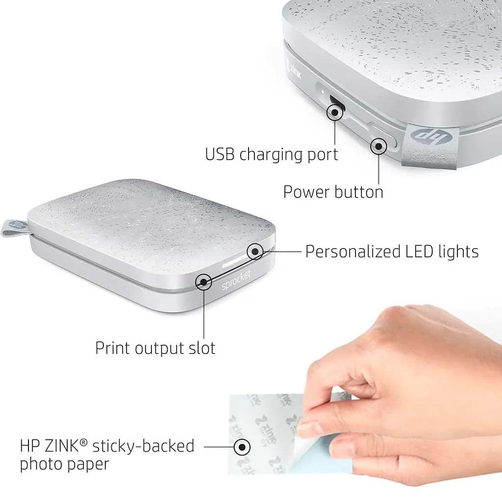 Портативный фотопринтер HP Sprocket 2x3 White (HPISPW) [141287] - фото 6