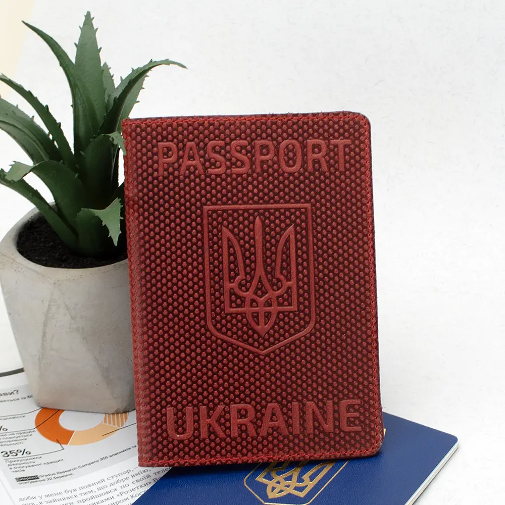 Подарочный набор №35: обложка на паспорт "Герб" + обложка на загранпаспорт "Карта" (красный) - фото 2
