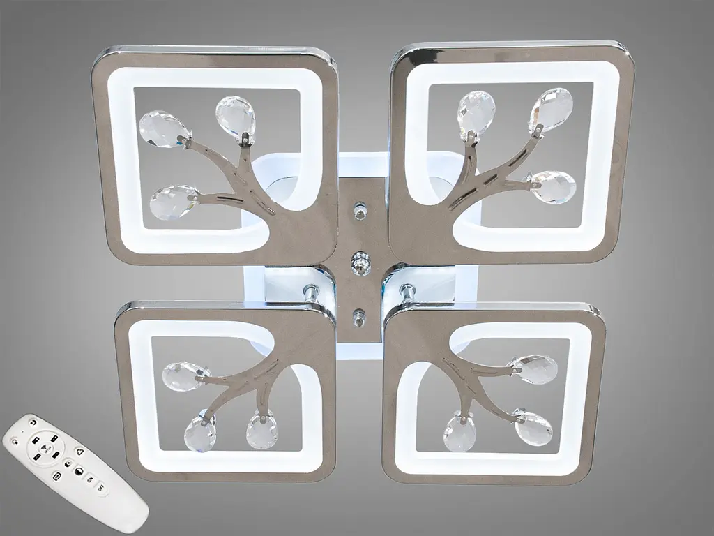 Сучасна стельова LED-люстра в передпокій Diasha S8157/4HR LED 3color - хром, 85 Вт, 37x37 см - фото 2