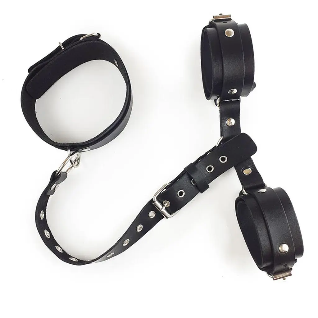 Фиксаторы для шеи и рук Art of Sex - Bondage Set из натуральной кожи, цвет черный - фото 3