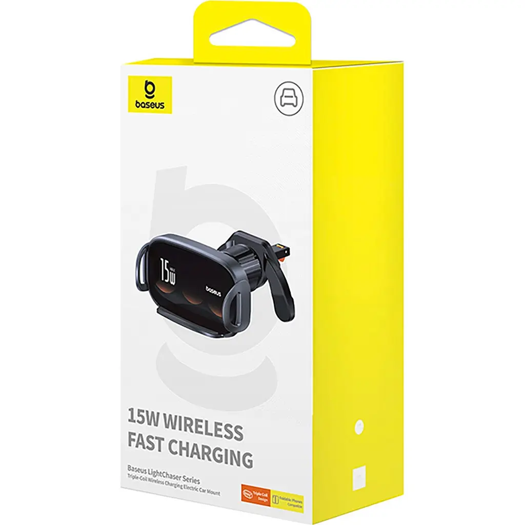 Автотримач із бездротовою зарядкою Baseus LightChaser Series Triple-Coil 15W Black (C40355901111-00) [124906] - фото 6