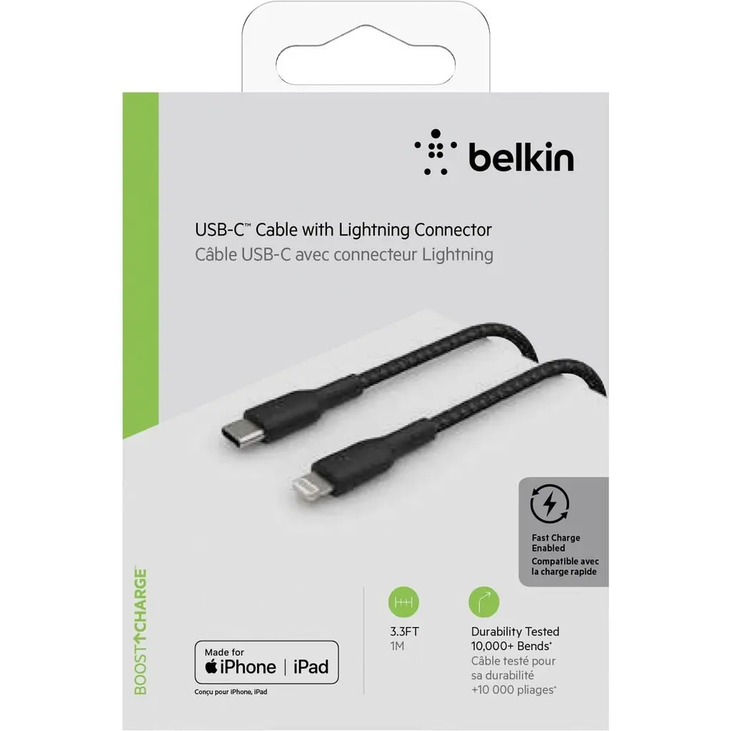 Кабель Belkin Boost Up Charge Braided USB-C to Lightning 1м Black (CAA004BT1MBK) [158800] - фото 5